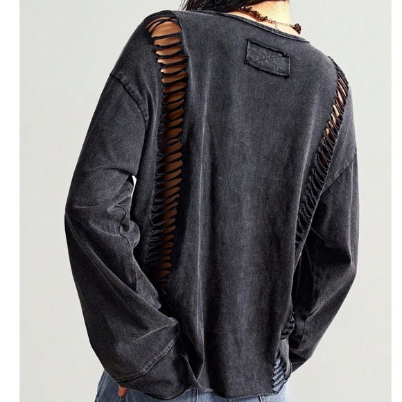 Mineral Wash Cut out Peace Patchwork Long Sleeve top - Picture 5 of 5